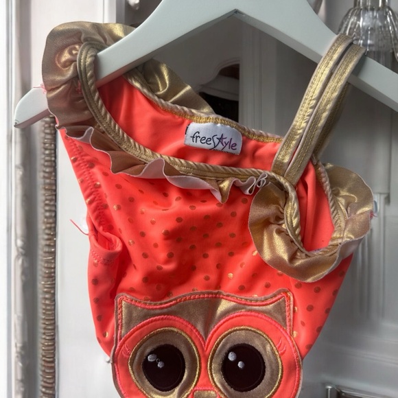 FREESTYLE REVOLUTION Girls Owl Neon Swimsuit Size 3T Swimwear Toddler Polka Dot - Picture 3 of 3